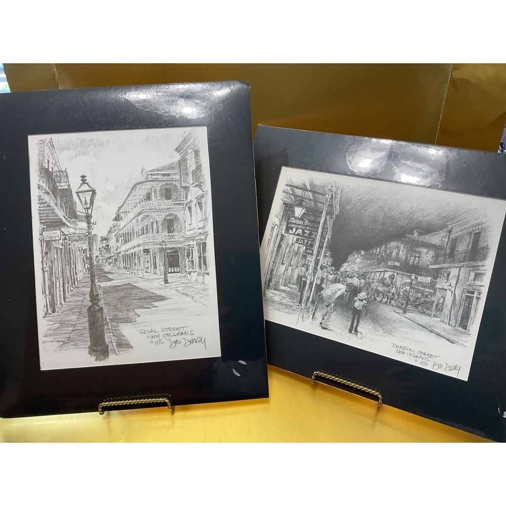 Don Davey New Orleans Lithograph Prints Set Royal & Bourbon Street 1976 1980